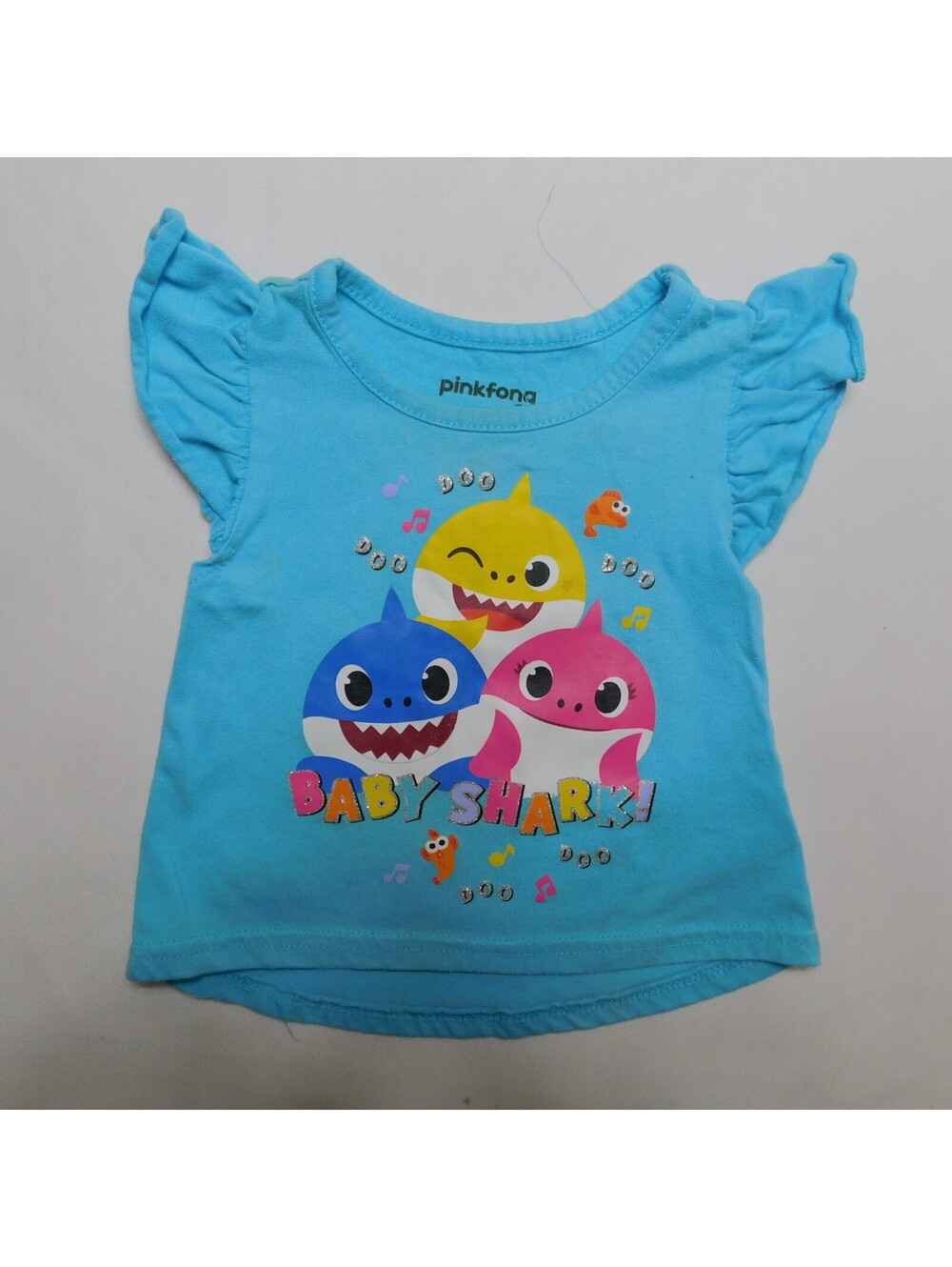 Pinkfong Baby Shark Toddler Girls 18M Blue Flutter Sleeve Graphic T-Shirt Nickel